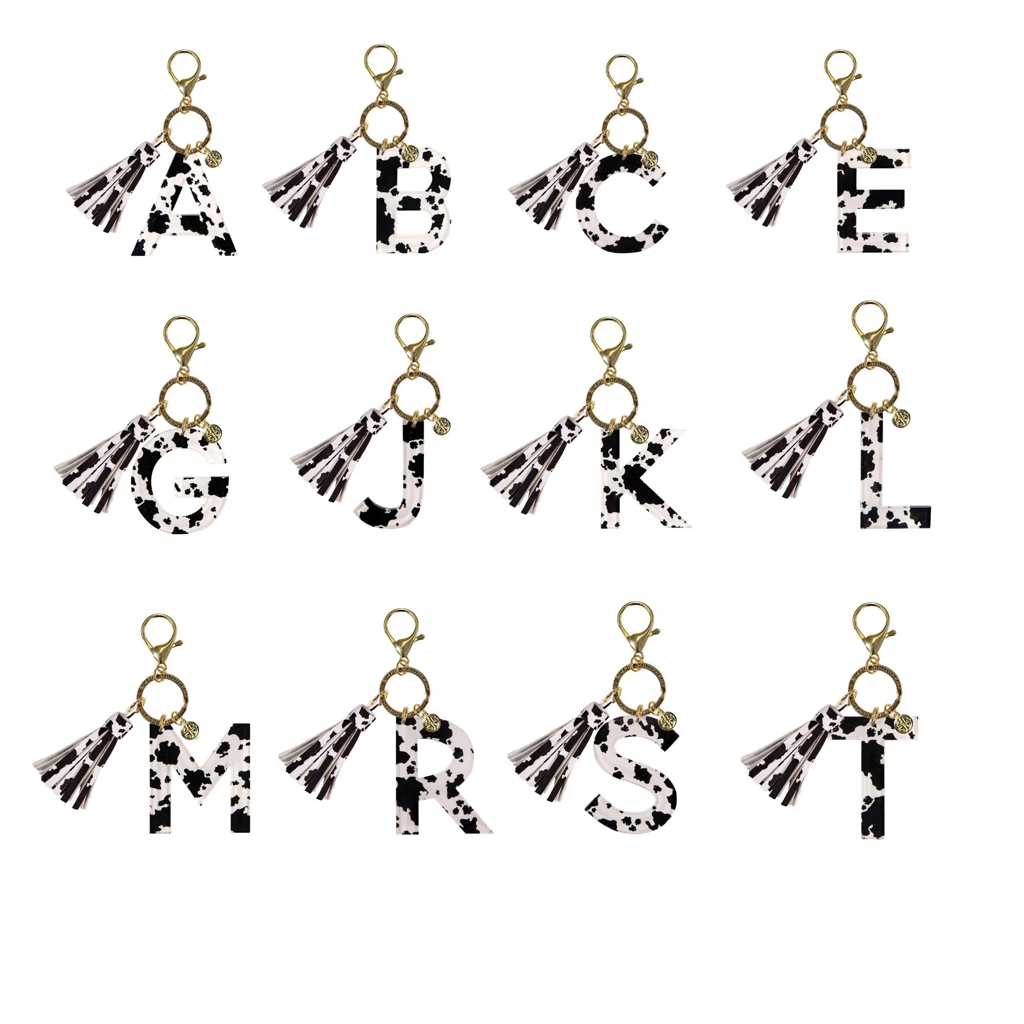 SS Cow print Initial Charm w/ Tassel